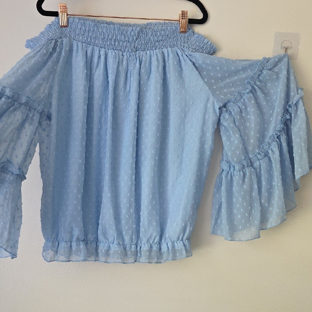 Light Blue Off-Shoulder Blouse